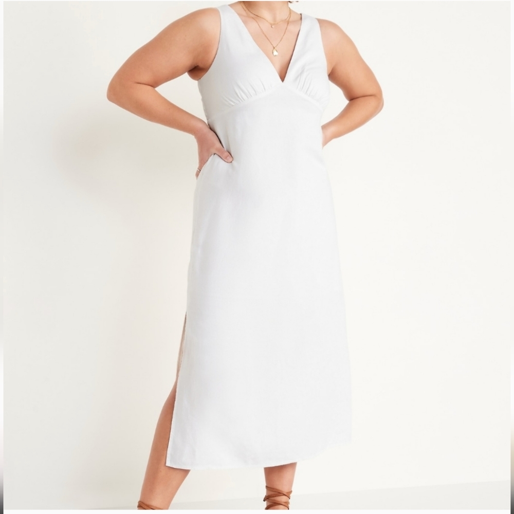 NWOT Old Navy Linen White Lined Midi Dress MP